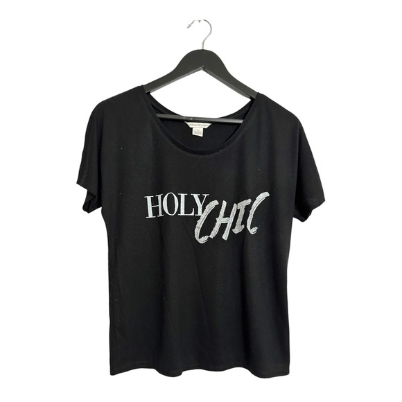 Rebecca Minkoff Black Graphic Tee “Holy Chic” Women’s Small Minimalist Luxury - Picture 1 of 6
